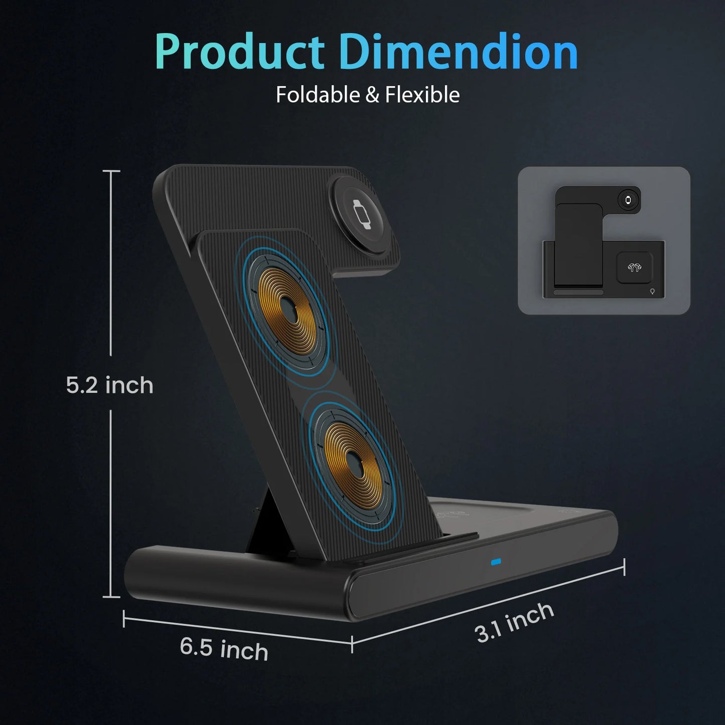 Magnetic Wireless Charging Station 3-In-1 Foldable 18W Fast Charging Pad for Apple iPhone 12-16 Series Apple Watch AirPods