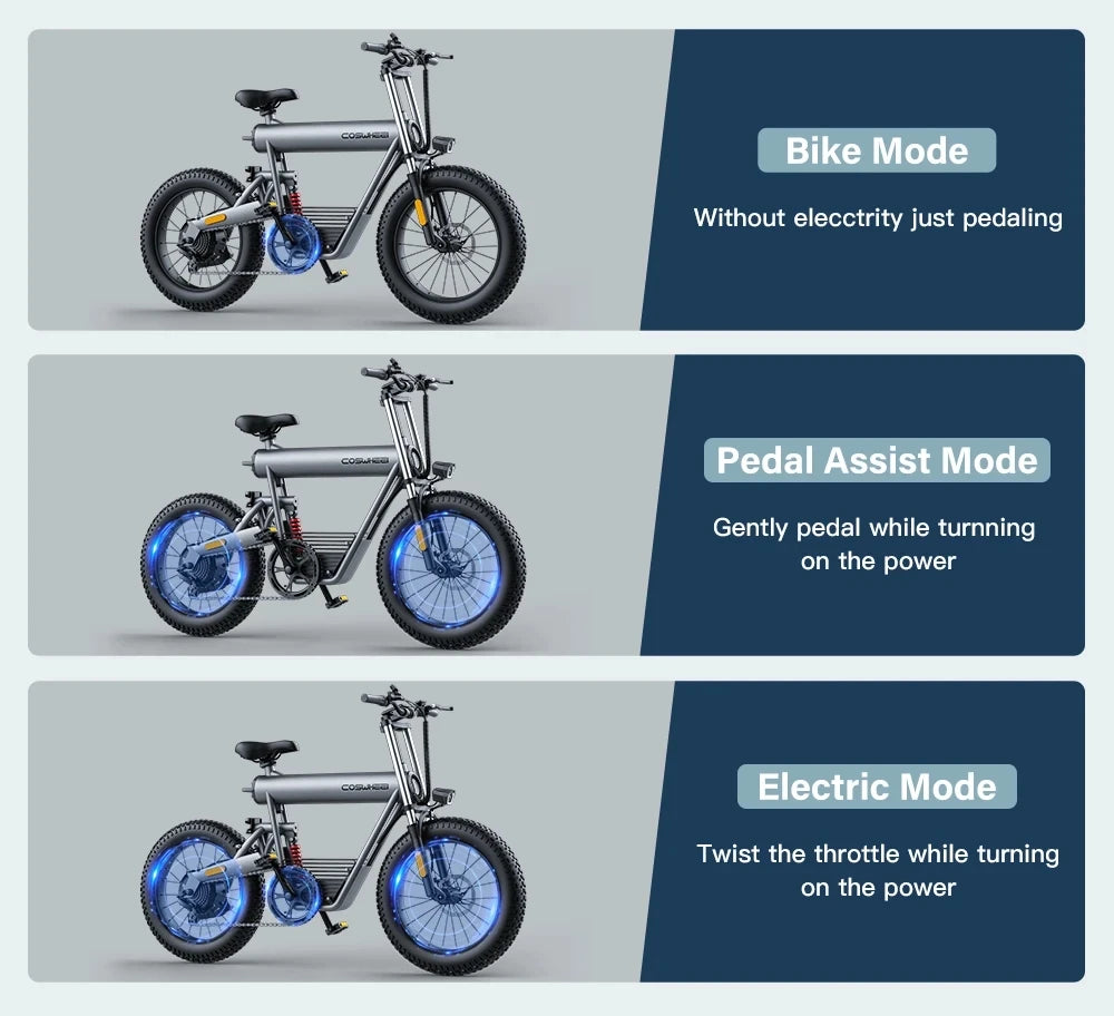 COSWHEEL Electric Bike Adults Off road electric Motorcycle bike 1000W Fat Tire Electric Bicycle,48V 20Ah Removable Battery Ebike