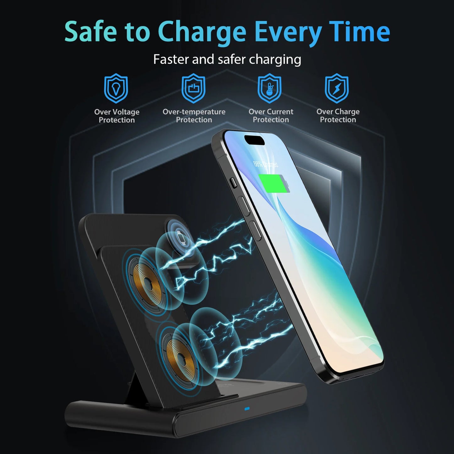 Magnetic Wireless Charging Station 3-In-1 Foldable 18W Fast Charging Pad for Apple iPhone 12-16 Series Apple Watch AirPods