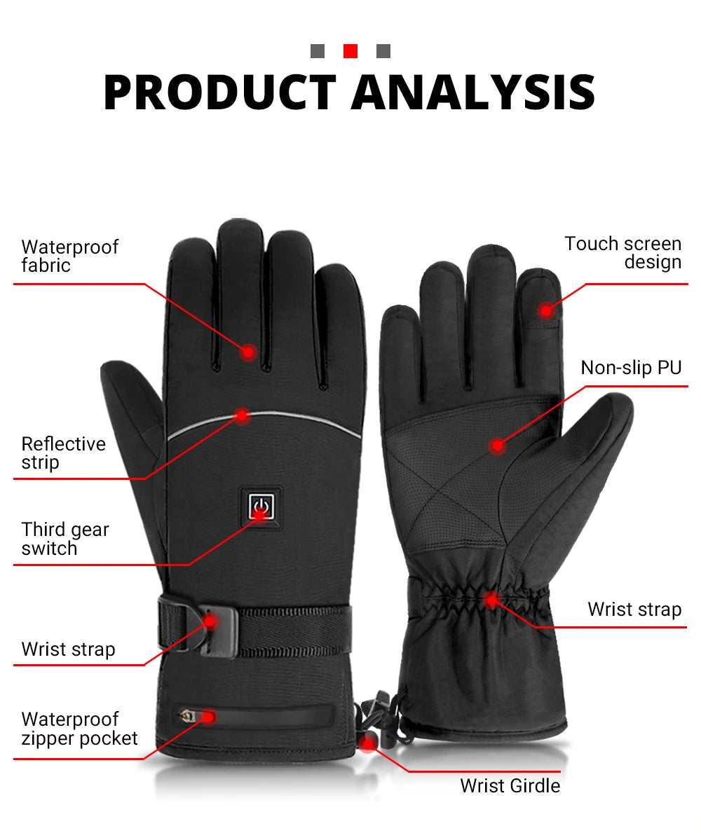 Heated Motorcycle Gloves Winter Warm Motorcycle Gloves Guantes Moto Heated Gloves Waterproof Rechargeable Heating Thermal Gloves