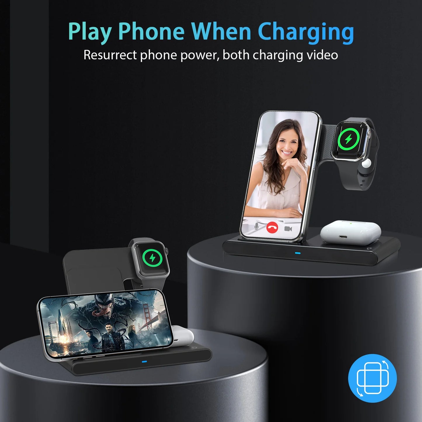 Magnetic Wireless Charging Station 3-In-1 Foldable 18W Fast Charging Pad for Apple iPhone 12-16 Series Apple Watch AirPods