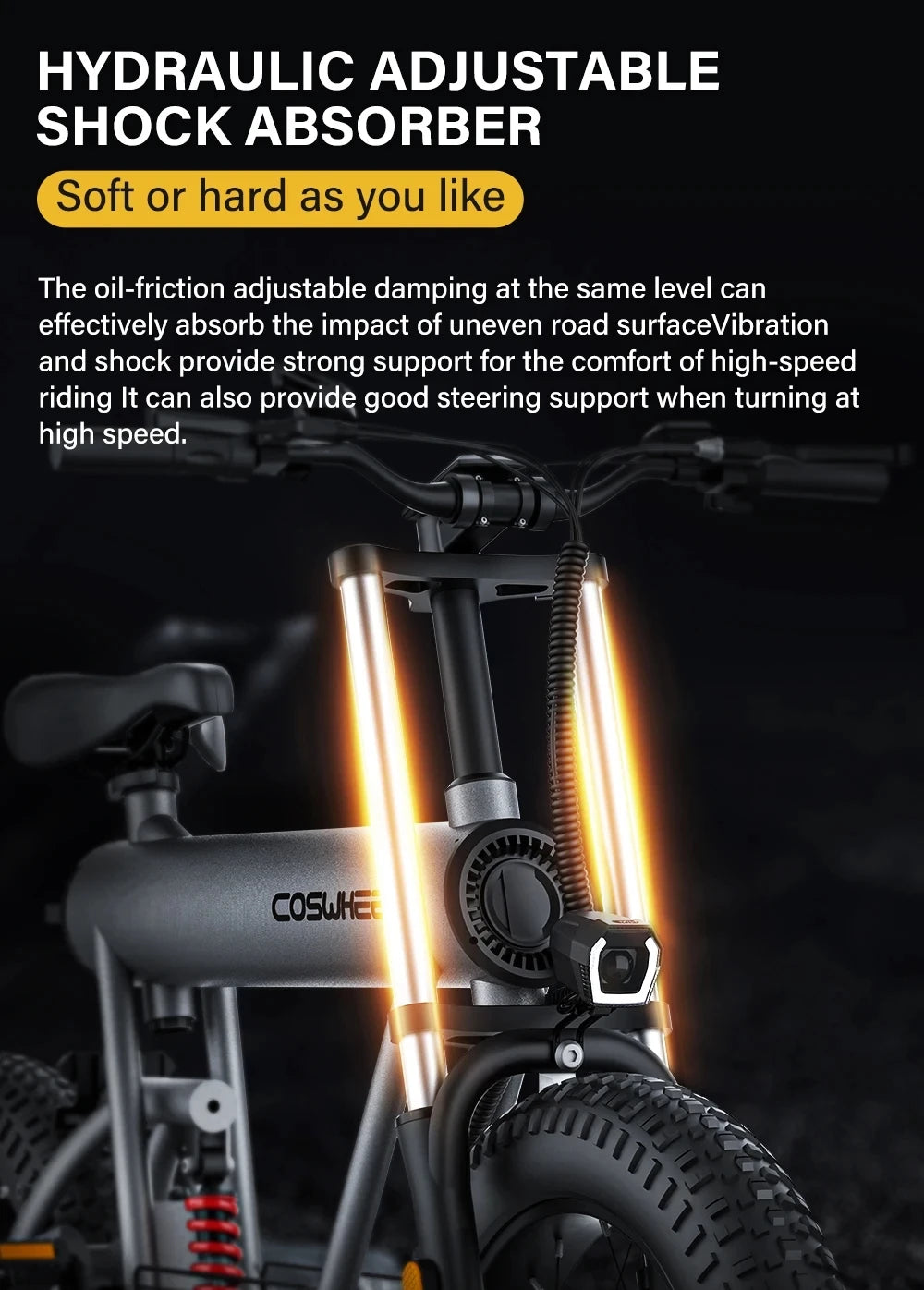 COSWHEEL Electric Bike Adults Off road electric Motorcycle bike 1000W Fat Tire Electric Bicycle,48V 20Ah Removable Battery Ebike
